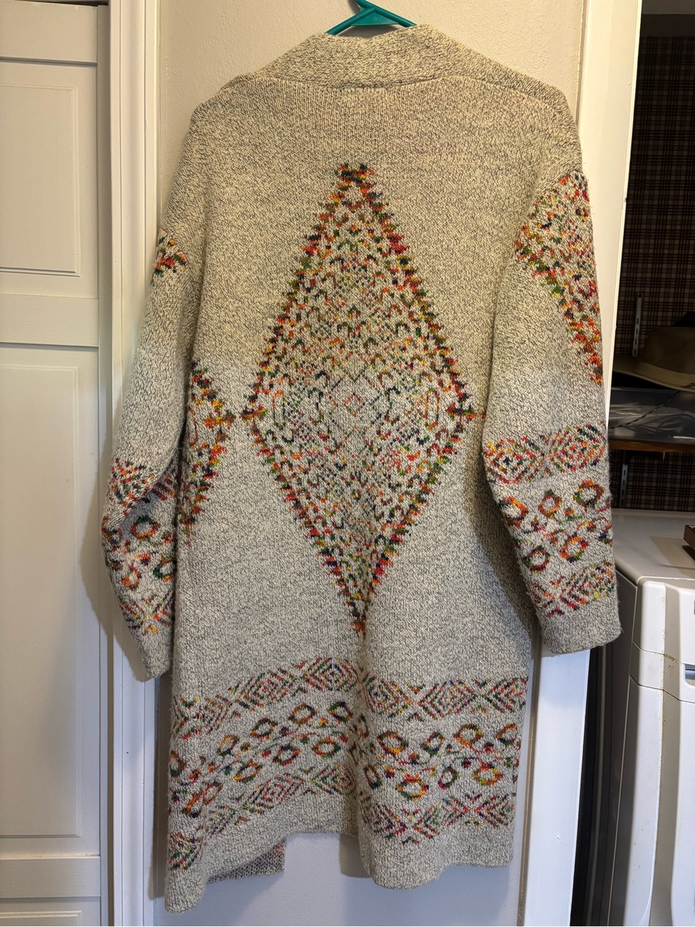 Vintage-Inspired Cream Open-Front Cardigan with Multicolor Fair Isle Accents - Picture 9 of 11